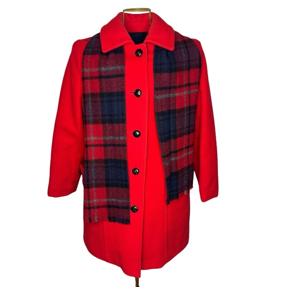 Penguin Vintage 1960’s 100% Wool Pea Coat - Tartan Plaid Lined Women’s Size 8 M